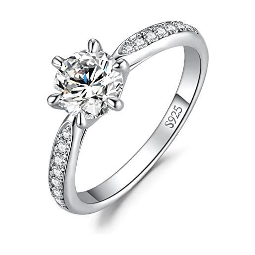 JewelryPalace 1ct classico anello solitario donna argento 925 con moissanite, diamante simulato anelli donna argento con pietre laterali, semplice fedine fidanzamento anniversario set gioielli donna