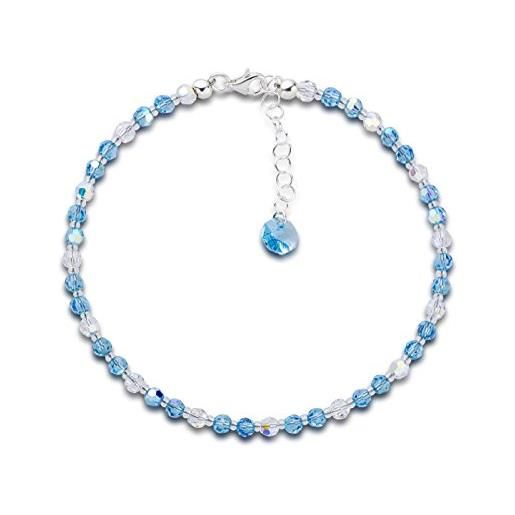 Schöner Schmuck-Design, cavigliera con perline di cristallo swarovski®, blu acquamarina e cristallo ab, in argento 925