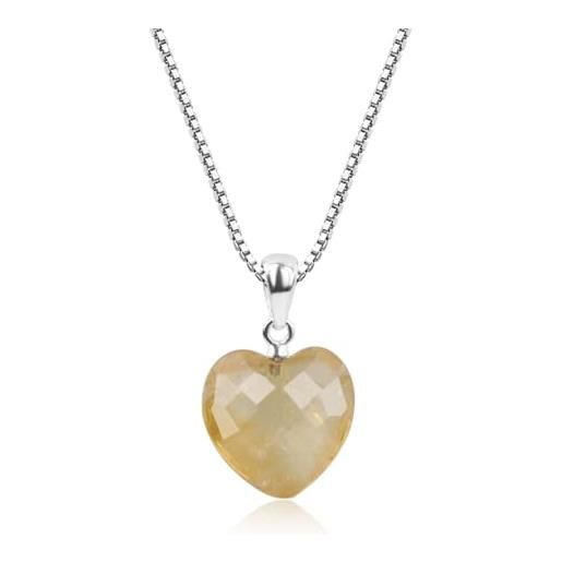 COAI collana da donna in argento sterling 925 con ciondolo cuore di quarzo citrino giallo pietra naturale