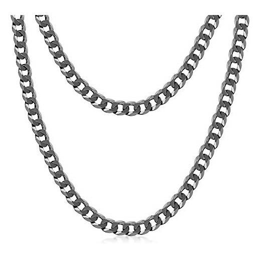 Amberta collana placcata rodio nero su argento sterling 925 per uomo - maglia barbazzale - spessore 5 mm - lunghezza 65 cm