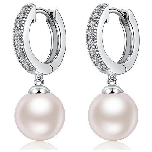 Miaofu orecchini perle donna perle orecchini oro bianco diamante perle orecchini Miaofu orecchini con perle, orecchini cerchio perle anallergici orecchini perle pendenti, argento perle goccia orecchini donna