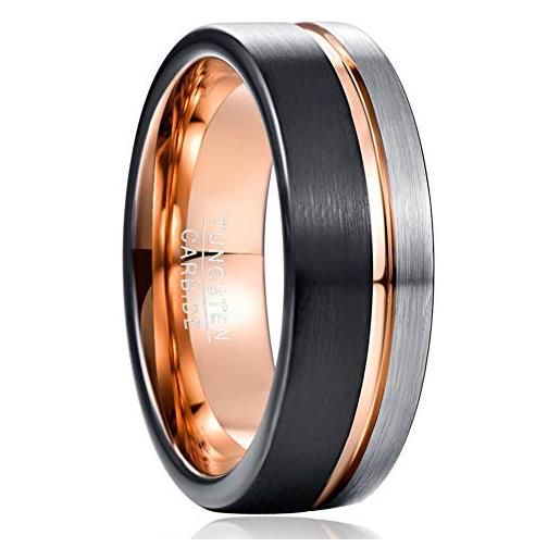VAKKI anello da uomo e da donna in acciaio al tungsteno color nero oro rosa acciaio tricolore 8 mm taglie 15