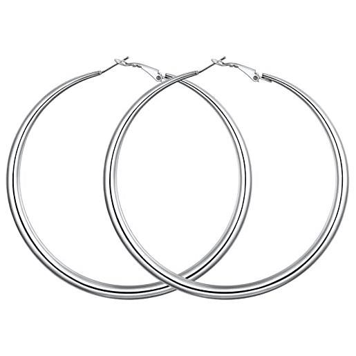 FOCALOOK orecchini cerchio acciaio inossidabile argento 60mm tublari orecchini cerchi argento orecchini acciaio cerchio donna