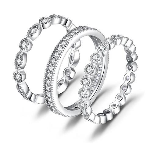 JewelryPalace 3 anelli donna argento 925, fedine fidanzamento coppia, 2.1ct diamante simulato anniversario matrimonio promessa sposa band anelli donna set, gioielli donna