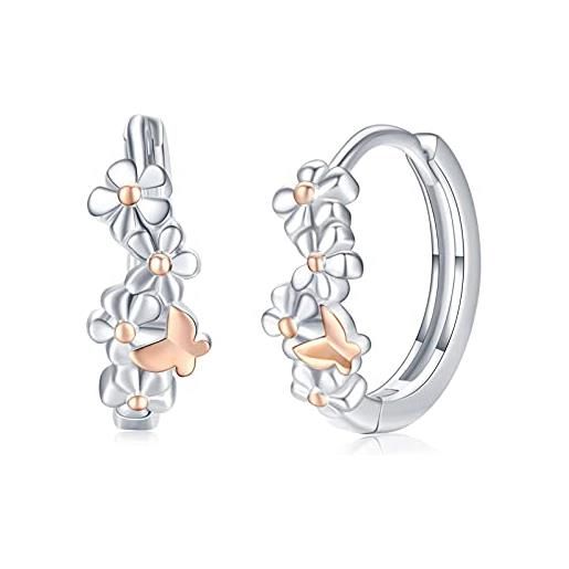 TRISHULA orecchini a fiore orecchini in argento sterling 925 con farfalle orecchini a cerchio orecchini ipoallergenici gioielli floreali in oro rosa regalo di compleanno per donne ragazze bambini