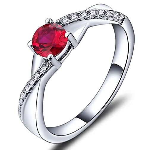 YL anello di fidanzamento argento 925 con luglio pietra portafortuna rubino anello solitario criss attraverso infinito anello nuziale per donna sposa(taglia 12)