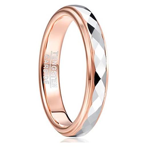 TUNGSTORY anello da uomo in tungsteno in oro rosa da 4mm anelli da donna lucidi con sfaccettature larghe bordi a gradini anelli di fidanzamento con triangolo a rombo taglia 12.5