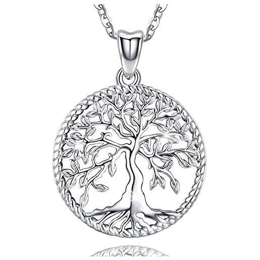 Friggem collana in argento per donna con confezione regalo, ciondolo albero della vita in argento sterling 925 - per mamma e migliore amico, catena da 46 cm (albero della vita-a)