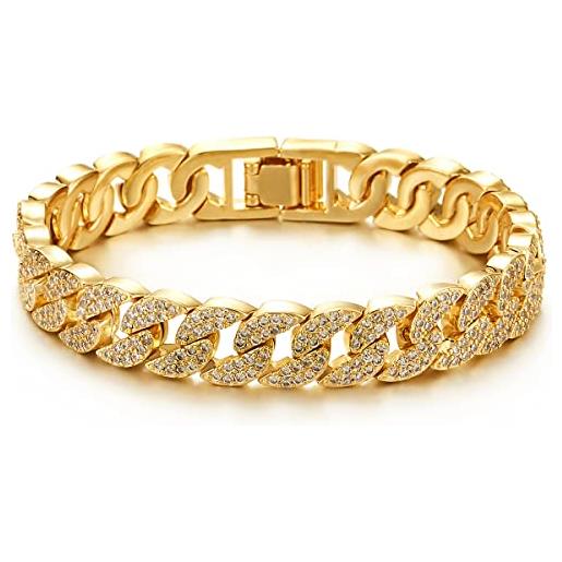 COOLSTEELANDBEYOND alla moda barbozzale braccialetto con zirconi, bracciale da uomo donna, colore oro