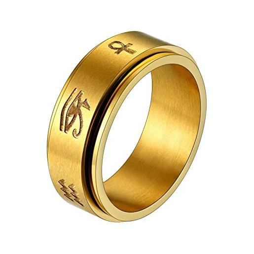 U7 anello uomo donna pesonalizzato, anelli punk vintage oro, 08 misura anello acciaio inossidabile modo, antico egitto anello perfetto regalo per adulti ragazzi