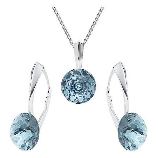 Panda-Jewellery parure di gioielli in argento sterling 925 con cristalli - dome - bermuda blue - orecchini da donna - collana con ciondolo - gioielli per donna con confezione regalo (aquamarine)