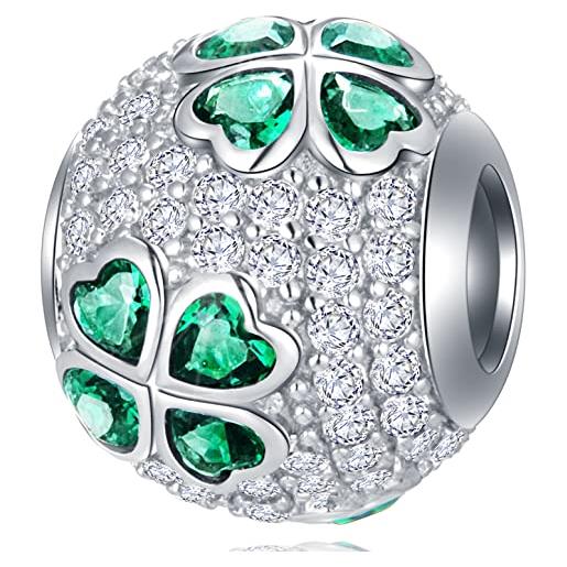 GLOWDAS trifoglio irlandese a quattro foglie charms adattano al bracciale pandora mothers day, perline pave irlanda green heart shamrock cz ball in argento sterling 925, regalo per la figlia/st patricks