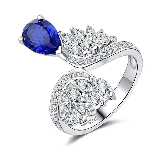 JewelryPalace 1.77ct art deco anello solitario donna argento con creato zaffiro blu, anelli donna ali 925 con pietra a taglio marquise, fede nuziale argento anelli fidanzamento set gioielli donna