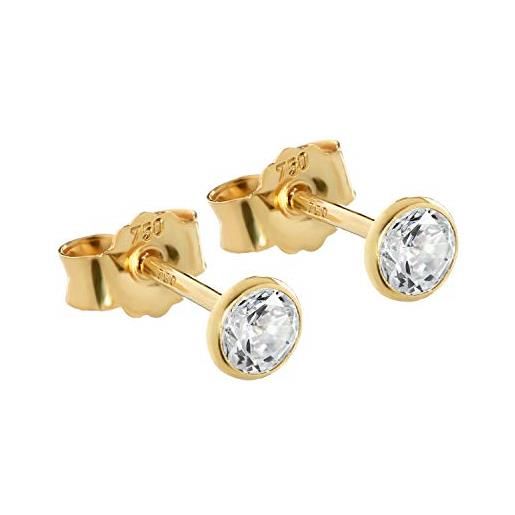 NKlaus coppia di orecchini a perno da 4mm in oro giallo 750 orecchini in oro 18 carati cristallo zircone bianco 2613