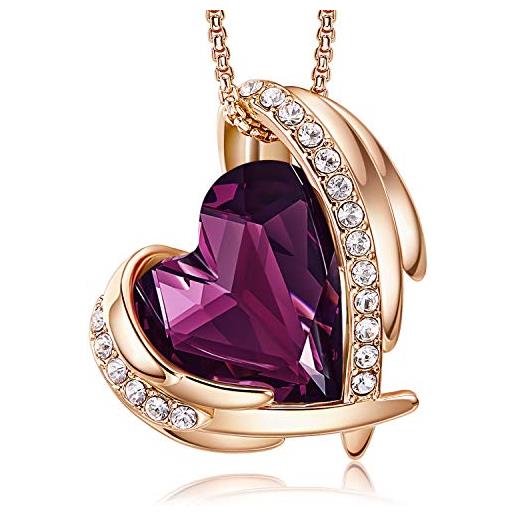 CDE collana donna cuore cristalli con scatolina per regalo festa della mamma (oro rosa-viola)