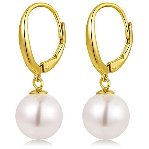 Miaofu orecchini perle, orecchini con perle, orecchini argento perla donna, orecchini perle pendenti, orecchini cerchio perle argento sterlina, orecchini perle bianco 10mm orecchini perle pendenti donna argento