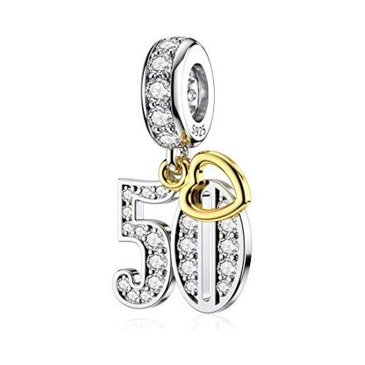 DALARAN ciondoli in argento per il 50° compleanno anniversario cuore d'oro 50 anni d'amore perline pendenti per bracciali pandora collane