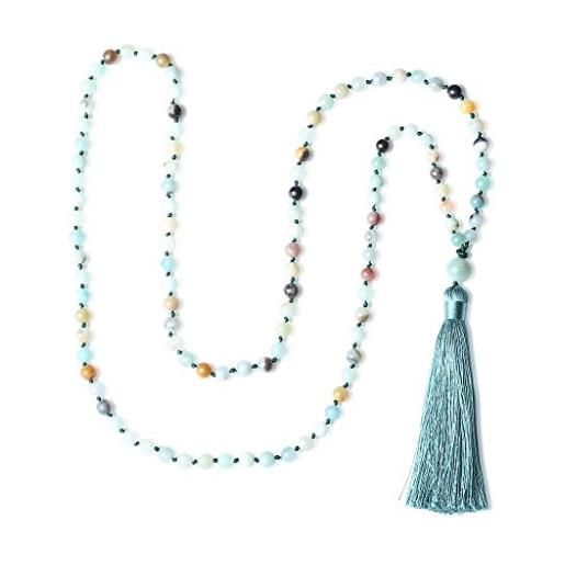 COAI gioiello unisex in 108 perle mala in amazzonite annodate a mano, collana per meditazione 8mm