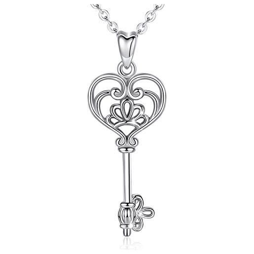 EUDORA Harmony Ball eudora collana chiave 925 argento sterling con corona per le donne grils gioielli gioielli amore regalo, 45 cm