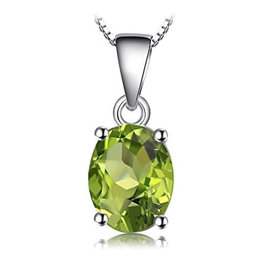 JewelryPalace ovale 1.7ct naturale verde peridot birthstone solitario pendente collana 925 sterling argento 45cm
