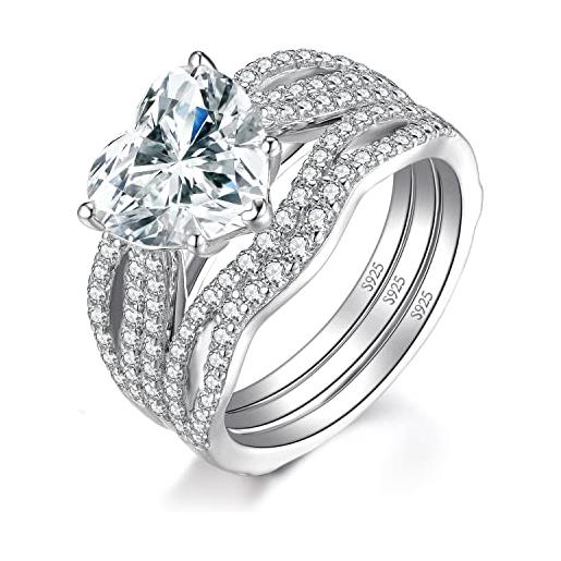 JewelryPalace 3ct classici anelli donna argento 925 con cubic zirconia, solitario anello di promessa cuore donna con pietre, diamante simulato fedine fidanzamento matrimonio set anelli gioielli donna