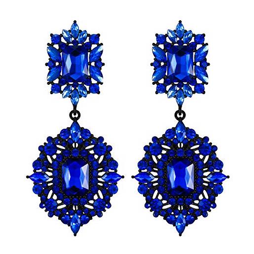EVER FAITH orecchini cristallo matrimonio art deco vintage stile gatsby lampadario orecchini pendenti blu nero-fondo