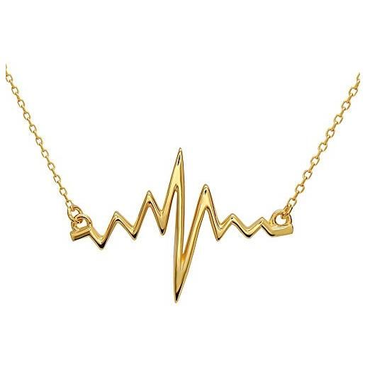 Serebra Jewelry battito del cuore ecg ciondolo con collana | argento sterling 925 | argento, oro 18k, oro rosa 14k medico infermiera (placcato oro rosa 14k)