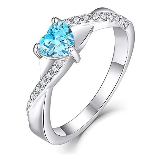 YL anello di fidanzamento cuore argento 925 con marzo pietra portafortuna acquamarina anello solitario infinito anello nuziale per donna sposa(taglia 16)