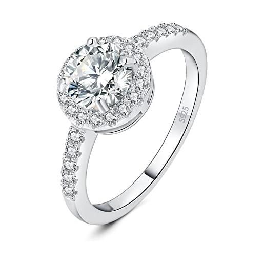 JewelryPalace 1ct classico anello halo donna argento 925 con creato moissanite, diamante simulato anelli con pietre laterali, semplice fedine fidanzamento matrimonio in argento set gioielli donna 19.5