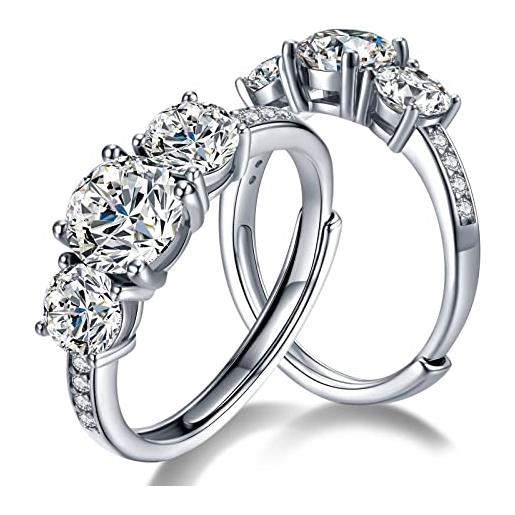 Atylyk 2 carati moissanite trilogy anelli per le donne anelli di fidanzamento regolabili 925 sterling silver anello di promessa regalo per lady. . . 