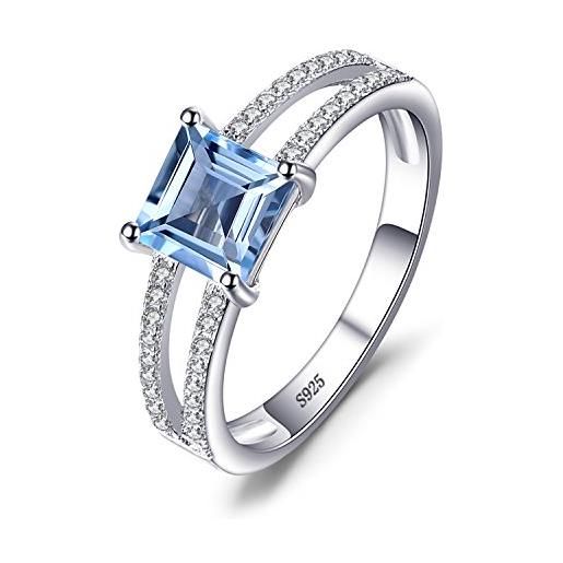 JewelryPalace anello solitario donna argento con natural topazio blu, anelli donna in argento 925 con pietra azzurra a taglio principessa, fedina in argento anelli anniversario set gioielli donna 19.5