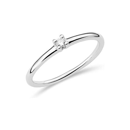 MIORE anello di fidanzamento solitario a 4 griffe con diamante da 0,04 ct in oro bianco 9 ct 375