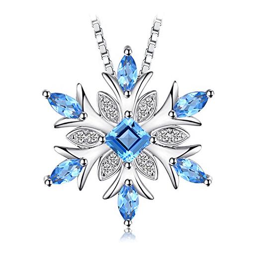 JewelryPalace naturale topazio azzurro sintetico cubic zirconia fiocco di neve ciondolo collana con pendente argento sterling catena 45cm