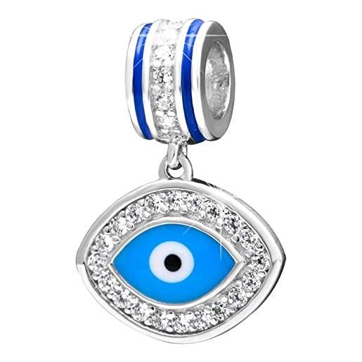 GLOWDAS blue evil eye dangle charms fit pandora amulet bracelet, 925 sterling silver turkish eye symbol pendant perline con clear cz, primo regalo per la festa della mamma per nonna/madrina/migliore mamma