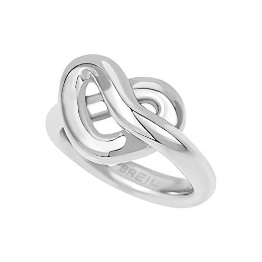 Breil, collezione b&me, anello donna knot love, in acciaio lucido, con design minimal, ricercato e simbolico a forma di cuore, ideale per un regalo speciale, misura 16, silver