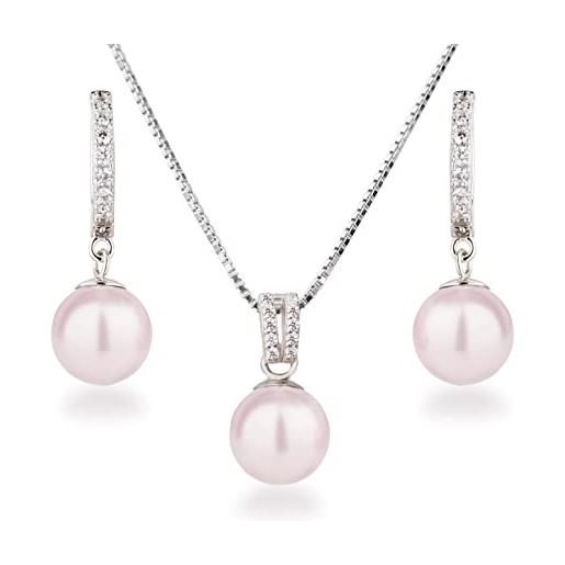 Schöner-SD set collana orecchini set gioielli con perle in argento 925 rodiato, argento, perla