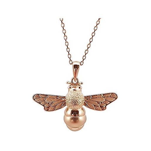 Kiara Jewellery - collana in argento sterling 925 placcato in oro rosa, con ciondolo a forma di ape bombata, 45,7 cm, in argento sterling 925. 