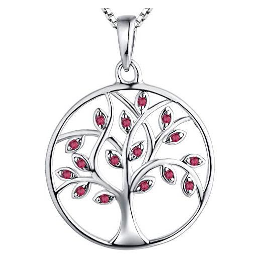 YL collana albero della vita collana con ciondolo albero genealogico in argento 925 per donna (rubino)