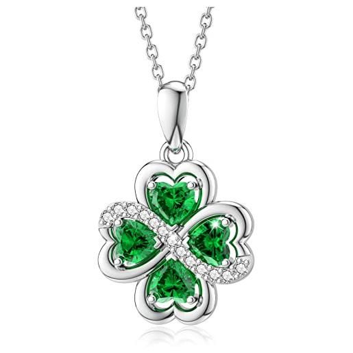 LANBEIDE collana quadrifoglio in argento sterling 925 infinity love heart collana trifoglio con smeraldo cubic zirconia per le donne