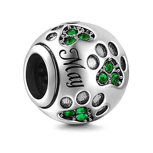 MariaFonte bead charm ciondolo colori del mese in argento sterling 925 e zirconia cubica, adatto per braccialetti e collane. (maggio)