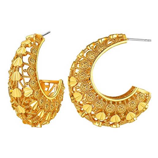 Gold. Chic jewelry orecchini a cerchio in oro per donna, orecchino leggero con anelli a cuore traforato, dimensioni medie