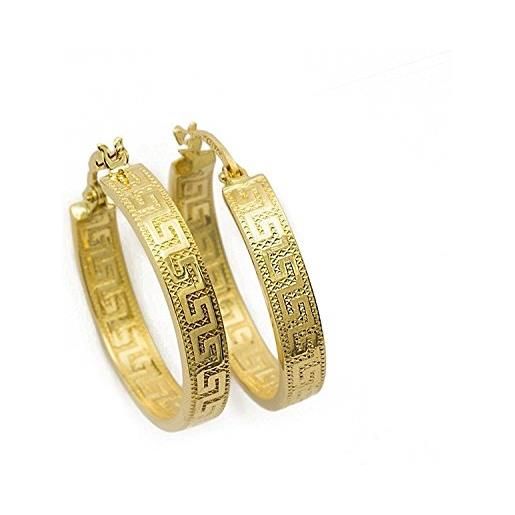 PRINS JEWELS orecchini chiave greca piccoli orecchini a cerchio in oro 14 carati / 585 oro giallo (3 x 14 ø mm) - pr141