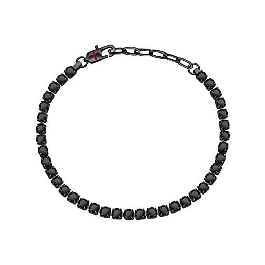 Sector No Limits tennis bracciale uomo in acciaio, cristalli, smalto ip nero - sann42, 22 cm, acciaio inossidabile inox