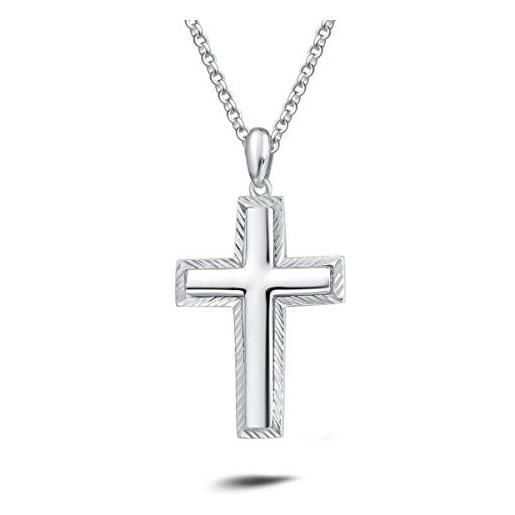 Carleen collana croce uomo in argento sterling 925 crocifisso ciondolo, catena lunghezza: 60 cm - bianca