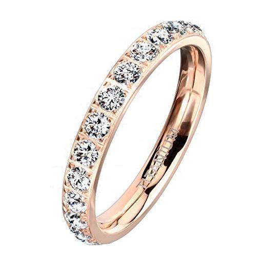 Paula & Fritz® anello da donna con zirconi, in titanio, misura 47 (15,0) - 62 (19,7), oro rosa, argento, anello dell'amicizia, anello di fidanzamento, titanio, zirconia cubica
