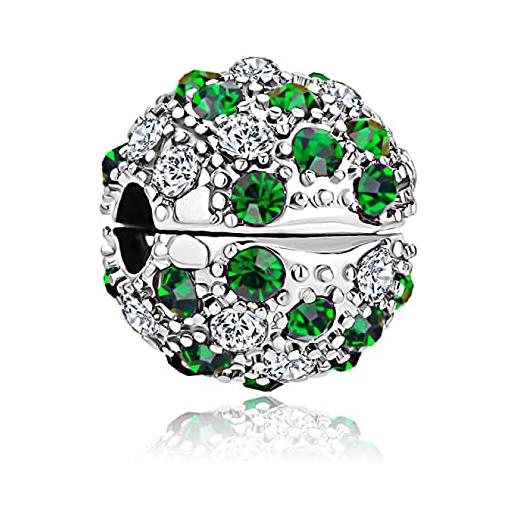 MariaFonte charm stopper perline colorate argento sterling 925 e zirconia colorata, adatto per braccialetti e collane (verde)