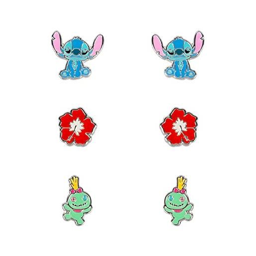 Disney lilo & stitch sf00468sl - set di orecchini trio blu, rosso e verde, misura unica, ottone, nessuna pietra preziosa