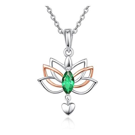 TANGPOET collana di loto in argento sterling 925 collana di chakra con zirconi verdi collana con ciondolo fiore di loto di guarigione gioielli regali spirituali per donne ragazze