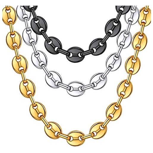 ChainsHouse catena in acciaio inossidabile 316l con chicchi di caffè, catena a maglie, gioielli da uomo hip hop placcati oro 18 carati, larghi: 10,5 mm, lunghezza: 18-30 pollici