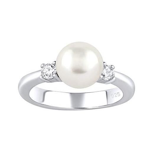 SILVEGO anello da donna in argento 925 con vera perla bianca e zirconia, lps1496rw
